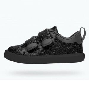 Native toddler girls black glitter Velcro strap shoes